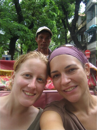Tracy and Cheryl on a cyclo, Ha Noi, Vietnam
